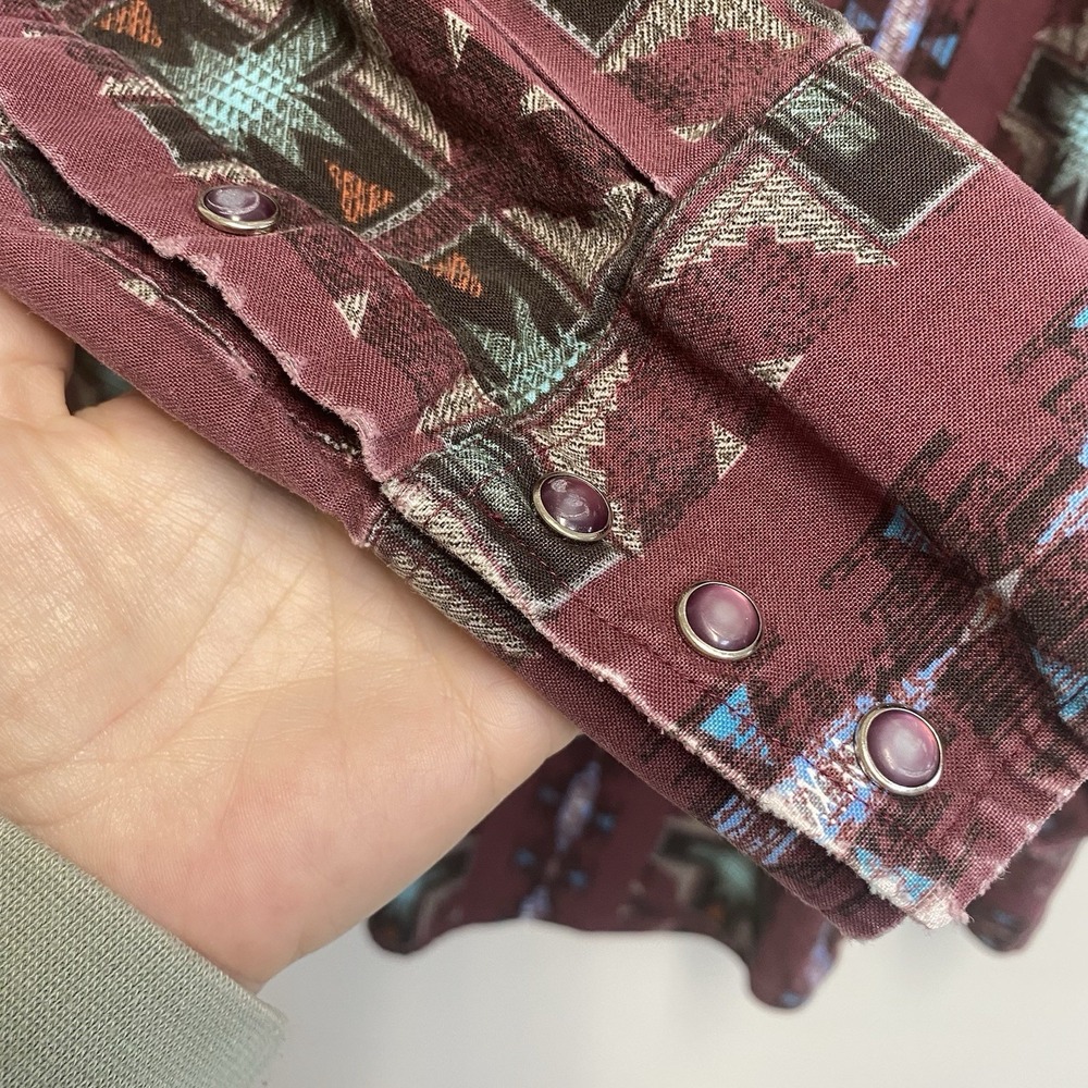 Vintage Panhandle Slim Mens XL Western Shirt Rodeo Southwest Geometric Burgundy - Picture 3 of 7